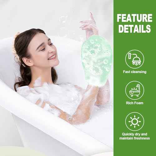 Exfoliating Glove Bath Mitt -Exfoliating Gloves for Shower, Body Scrubber for Deep Cleansing, Quick Drying Bath Gloves (Green)