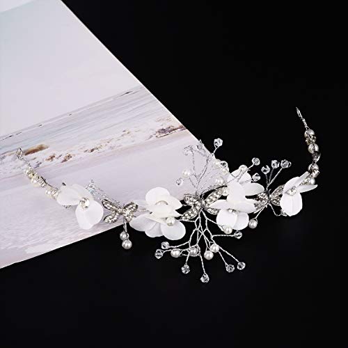 Flower Girl Headpiece Princess Wedding Accessories, Silver Hair Headband Flower Crown for Girls