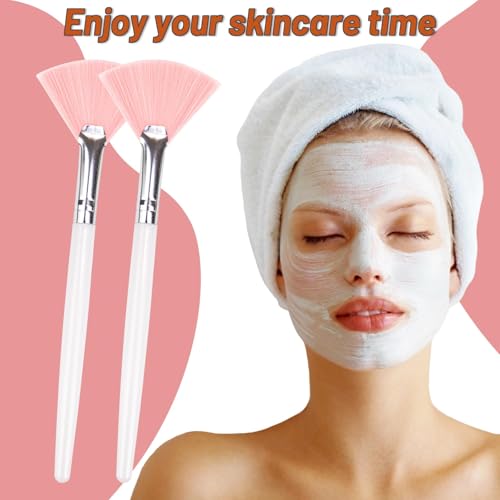 20 Pieces Fan Brushes Facial Applicator Brush Soft Makeup Mask Acid Applicator Brush Esthetician Cosmetic Brush for Mud Cream, Makeup Peel (Pink)