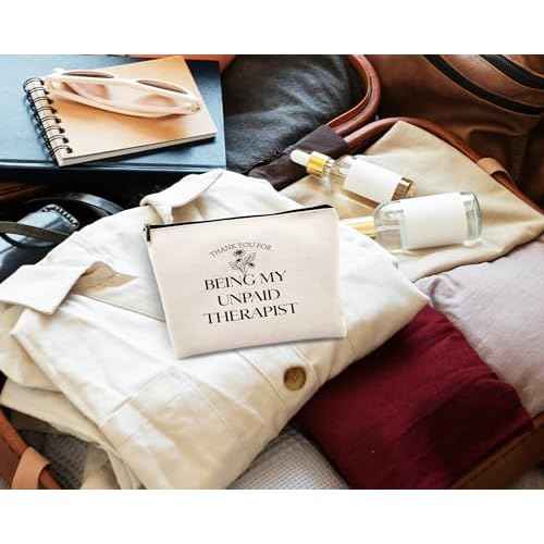 kdqua Thank You for Being My Unpaid Therapist Makeup Bag, Mental Health Therapist Gifts for Women Girls Friend Friends, Inspirational Therapist Appreciation Gifts Linen Travel Cosmetic Bag