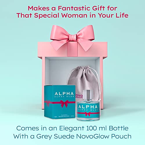 NovoGlow Alpha Blue for Women - 3.4 Fl Oz Oz Eau De Parfum Spray - Long Lasting Fruity & Floral Fragrance Smell Fresh & Feminine All Day Includes Carrying Pouch Gift for Women for All Occasions