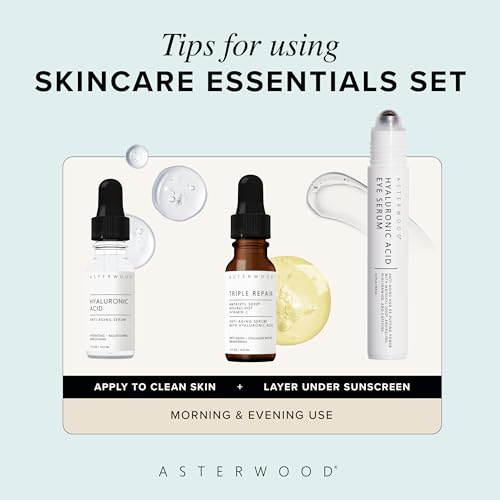 Asterwood Skin Care Set - with Hyaluronic Acid & Triple Repair Serums, Under Eye Serum - Skincare Essentials - Hydrating, Moisturzing, Anti-Aging - Fragrance-Free