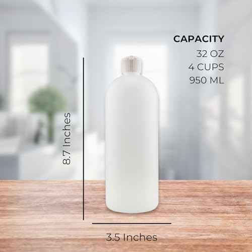 Cornucopia Brands 32oz Flip Top Plastic Squeeze Bottles (4-Pack); XL Dilution Bottle for Shampoo, Dog Grooming, Liquids Mixing, Squirt Spout