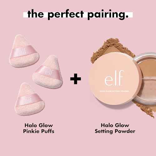 e.l.f. Halo Glow Pinkie Puffs, Finger-sized, Mini Puff For Applying Loose & Pressed Powders, Soft, Reusable & Washable, Vegan & Cruelty-Free, Set of 3