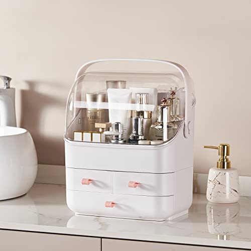 Large Makeup Organizer w Drawers Beauty Organizer Makeup Box Holder Vanity Organization Desk Countertop MakeUp Organizers Bathroom Counter Organizer Skincare Cosmetic Case Stand Dustproof Lid Gift