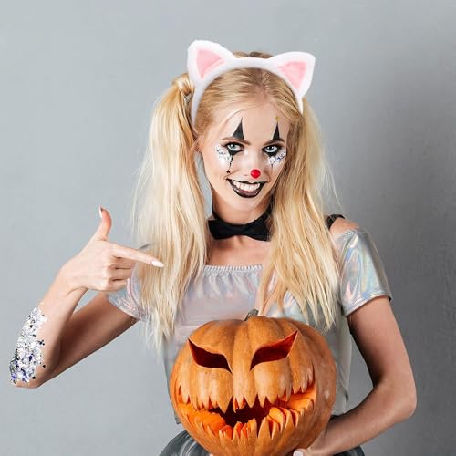 White Cat Ears Headband Fuzzy Ears Headband for Halloween Cosplay Costume Cute Cat Ear Headbands for Makeup Spa Party Christmas Gifts Animal headband