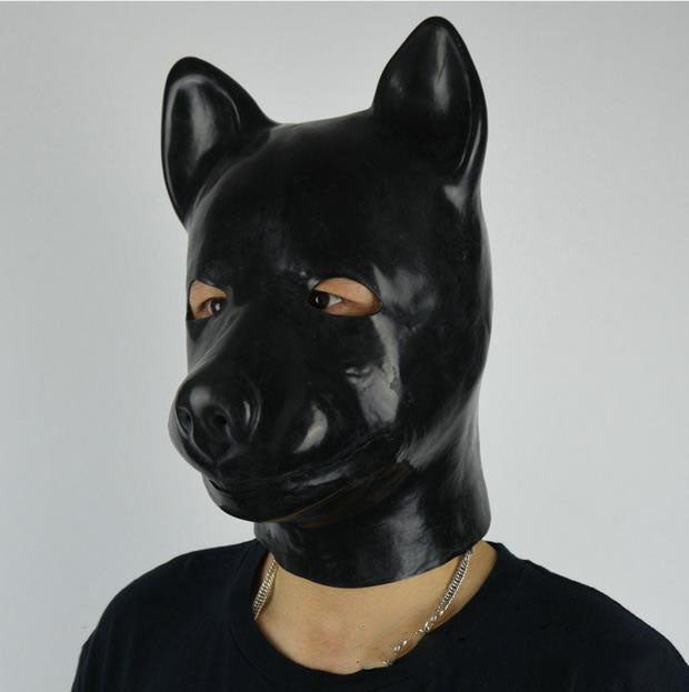 Latex Dog Head Cover 1.0mm Thick Protective Mask for Dogs - Black, One Size
