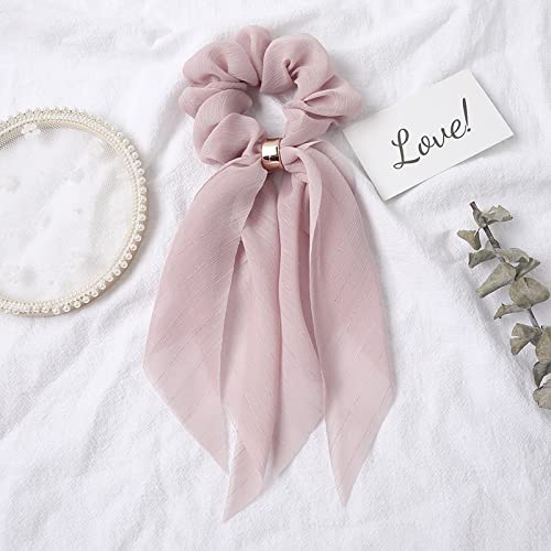 6 Pcs Scrunchies and Hair Accessories: Chiffon Floral Bowknot Ponytail Holders, Soft Elastic Hair Ribbons and Bunny Ear Ties for Women and Girls
