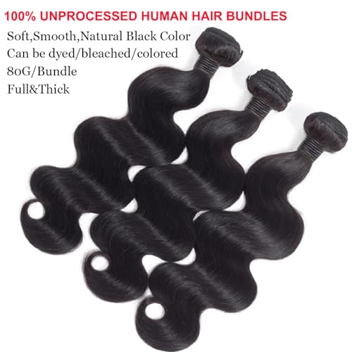 12A Human Hair Bundles 22 24 26 Inch Body Wave Bundles Human Hair Unprocessed Brazilian Virgin Raw Remy Hair 3 Weaves Bundles for Women Natural Color