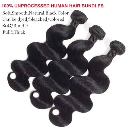 12A Human Hair Bundles 22 24 26 Inch Body Wave Bundles Human Hair Unprocessed Brazilian Virgin Raw Remy Hair 3 Weaves Bundles for Women Natural Color