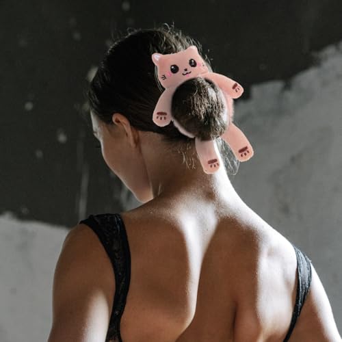 4Pcs Cute Animal Plush Hair Ties for Women - Fluffy Scrunchies Featuring Cat Cow Frog Designs - Soft and Comfortable Hair Accessories for Teens and Young Girls