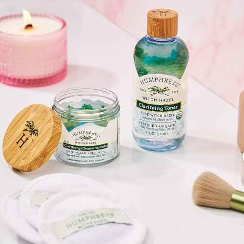 Humphreys Witch Hazel Clarifying Cleansing Pads | Wild Harvested Witch Hazel | Natural, Fragrance-Free Formula | Removes Oil & Impurities | 60 Rounds