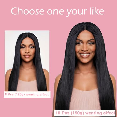 Clip in Hair Extensions Real Human Hair,18inch 150g 10Pcs with 24 clips,Natural Black,Straight Human Hair Clip in Hair Extensions for Black Women