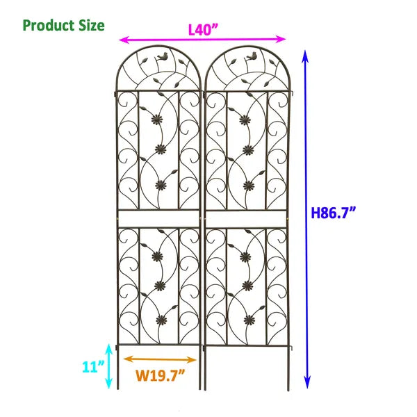Metal Garden Trellis 86.7" x 19.7" - 2 Pack Brown Rustproof Support