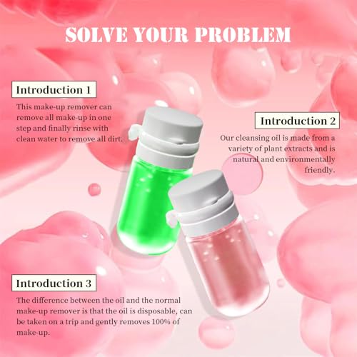 Natural Cleansing Oil Makeup Remover with Jojoba & Rose Oils, Gentle Moisturizing Cleansing Oil for All Skin Types, Individually Travel-Friendly, 2ml 40caps