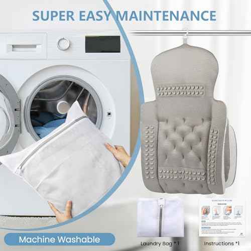 Full Body Bath Pillow, Luxury Bath Cushion with 192 Suction Cups, Bath Pillows for Tub for Head and Neck Support, with Laundry Bag White, 51" x 16"