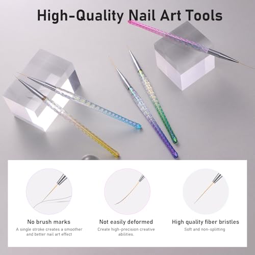 5PCS Nail Art Liner Brushes - Liner Brush For Nail Gel Fine Drawing,Thin Liner Nail Brush Set Size 7/11/15/20/25mm Striper Brushes Christmas Gift for Women