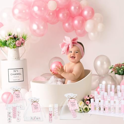 50 Pack Pink Bow Baby Shower Favors Bulk Lip Balm Girls Favors Gifts for Bachelorette Girls Pink Bow Moisturizing Lip Care Pretty lipstick Birthday Thanksgiving Christmas Party Supplies (pink bow)