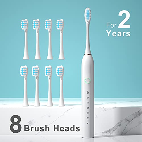 SUNPRO 2 Pack Sonic Electric Toothbrush for Adults, 6 Modes for Deep Clean, Include Smart Timer and 8 Heads (Black+Pink)