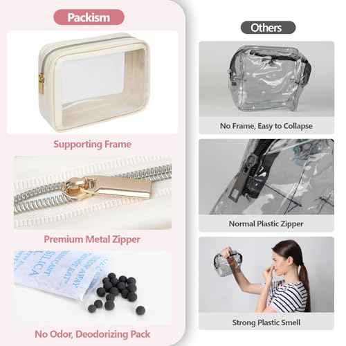 PACKISM TSA Approved Toiletry Bag - Upgrade Color-Edged Clear Makeup Bags, Clear Toiletry Bags For Traveling Fits Various Storage Needs