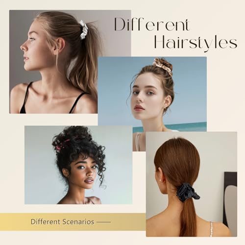 ZIMASILK 100% Mulberry Silk Hair Scrunchies, Best For Women And Girls¡¯Hair, Elastic Hair Bands For Ponytail Holder Gentle And No Hurt (5 Pack, Light Blue, Pink, White, Taupe, Peacock Blue)