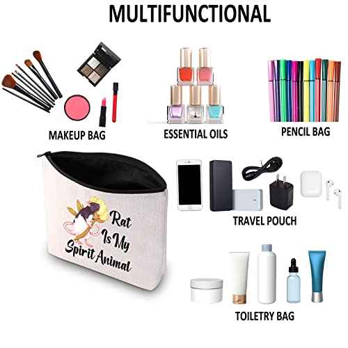 G2TUP Rat Lover Gift Rat Is My Spirit Animal Makeup Bag Rat Mom Cosmetic Bag Rat Owner Gift Crazy Rat Lady Zipper Travel Pouch Animal Lover Gift (Rat Is My Spirit Animal White Bag)