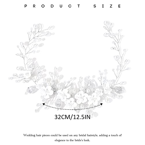 Flower Bride Wedding Hair Vine Silver Pearl Hair Pieces Bridal Headbands Hair Accessories for Women and Girls