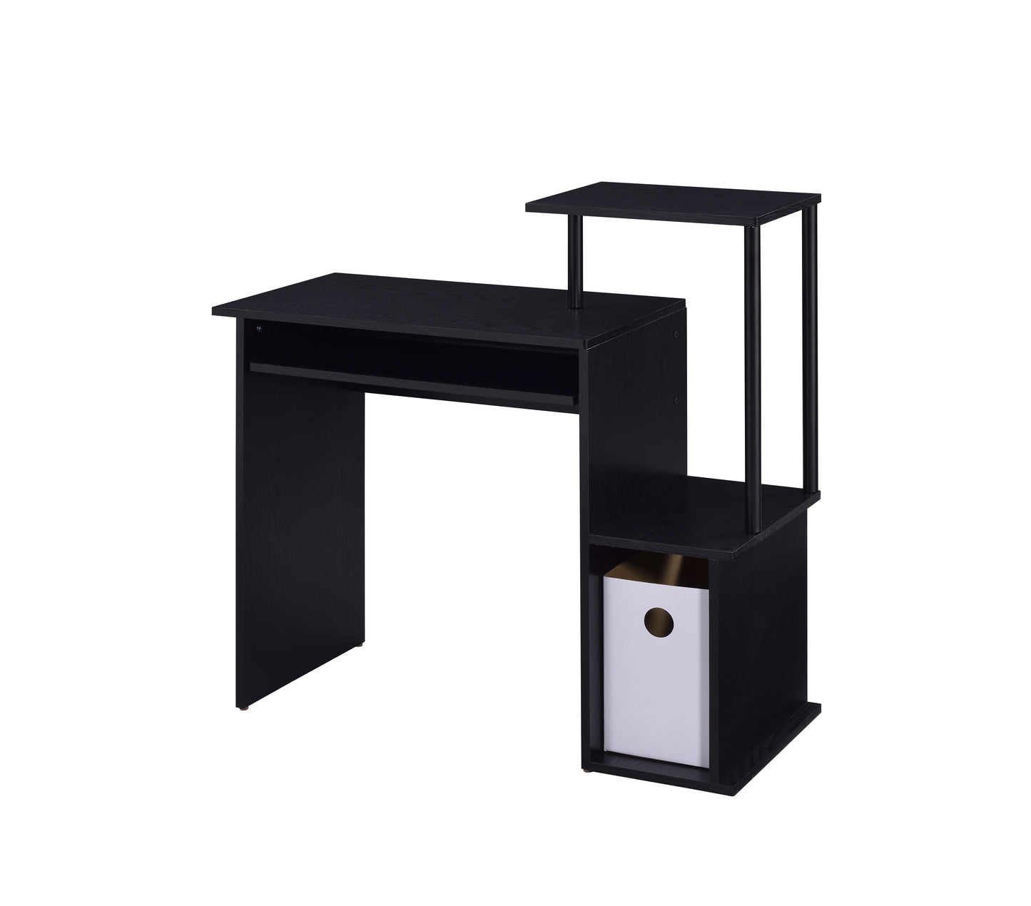 Black Finish Computer Desk with Shelf and Keyboard Tray