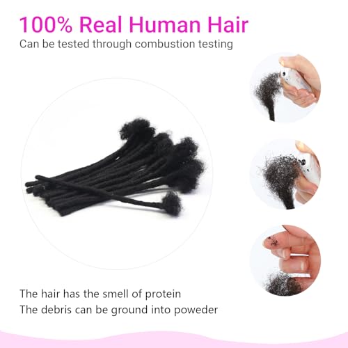 0.6 cm Width 8 Inch 60 Strands Human Hair Loc Extensions, Natural Black 100% Full Handmade Permanent Real Human Hair Dreadlock Extensions for Women/Men/Kids Can Be Dyed Bleached Curled Twisted