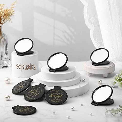36 Pcs 2.76 Inch Inspirational Compact Mirror Bulk Party Favors Quinceanera Gift Purse Small Mirror Pocket Mini Gifts for Women Adult Coworker Halloween Christmas Friends (Black)