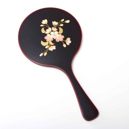 Japanese Hand Mirror with Handle Handmade Urushi Makie Lacquerware (Shirasakura)