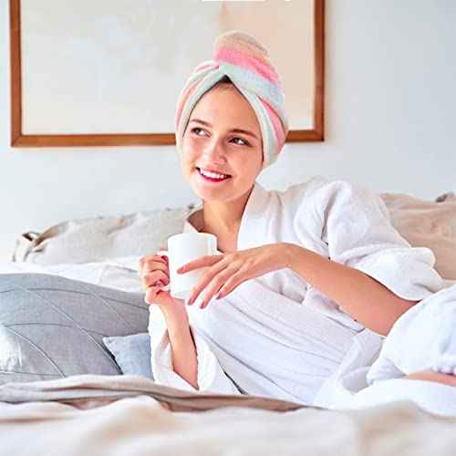 AuroTrends Microfiber Hair Towel 2Pack, Hair Towel Wrap for Women/Kids- Super Absorbent Soft Microfiber Towel for Hair, Hair Drying Towels for Long/Thick/Fine/Curly Hair (Set of 2, Rainbow)