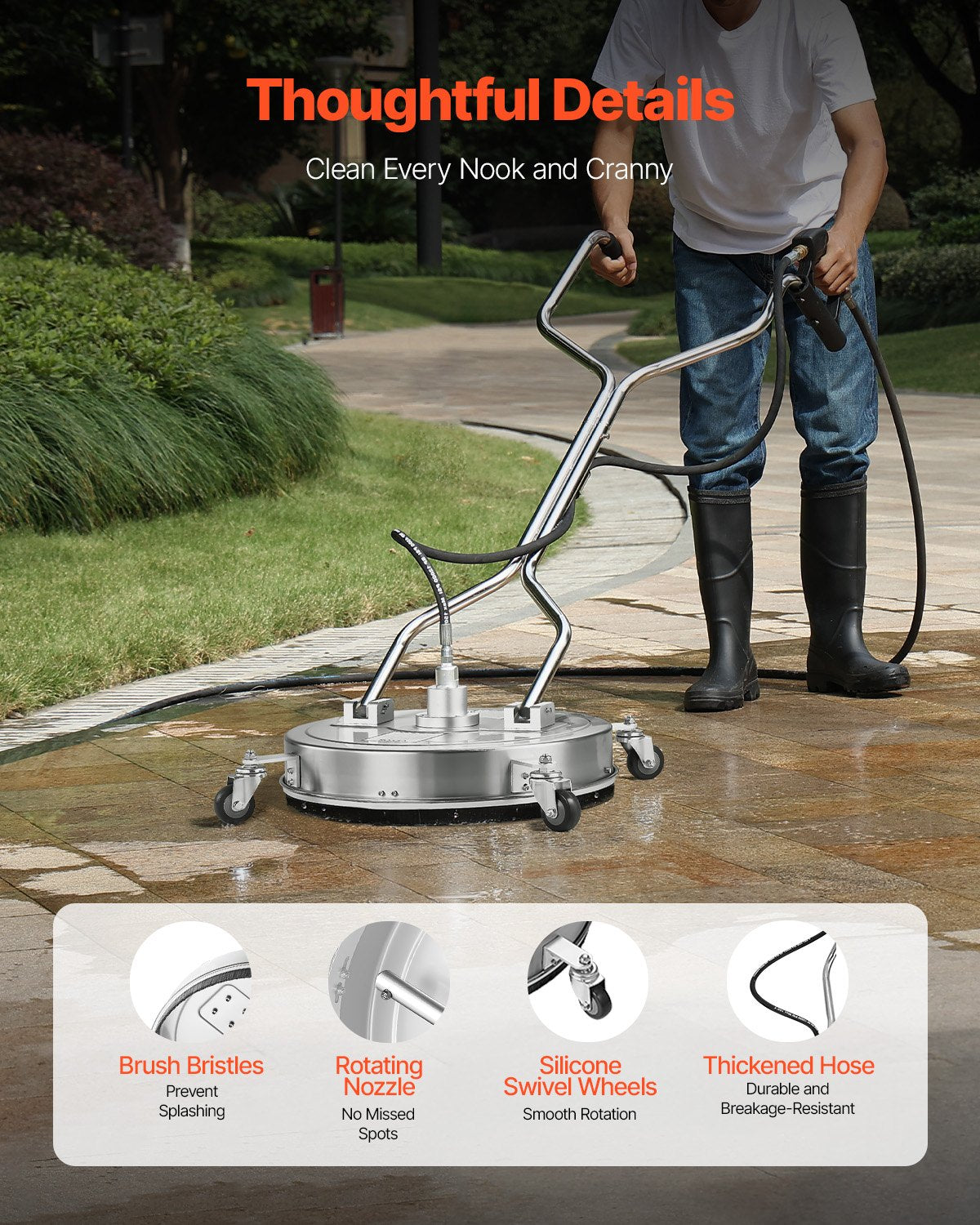 21-Inch Pressure Washer Surface Cleaner 4000 PSI with Dual Wheels & Handle