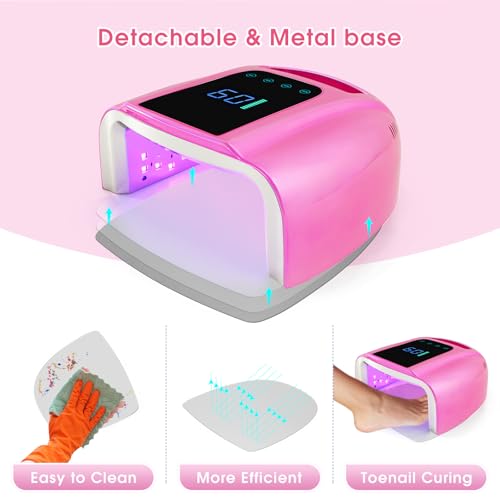 Professional Rechargeable 96W UV LED Nail Lamp Cordless UV Light for Nails Machine with Removable Stainless Steel Bottom,4 Timer Setting and Smart Sensor Nail Dryer