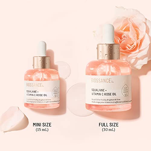 BIOSSANCE Squalane + Vitamin C Rose Advanced Facial Oil - Brightening, Firming, and Hydrating Serum for All Skin Types - Chios Crystal Oil, Damascus Rose Extract & Squalane for Radiance
