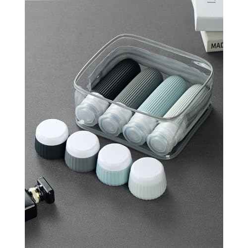 Travel Bottles - 8 Pack, TSA Approved Travel Size Toiletries, Leak Proof Silicone Squeezable Containers in Clear Bag
