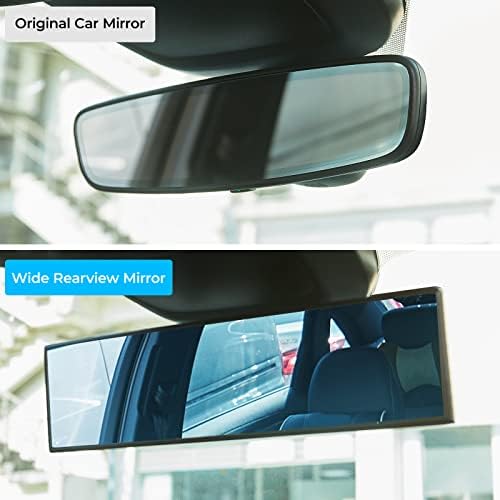 JOYTUTUS Rear View Mirror, Universal 11.81 Inch Panoramic Convex Rearview Interior Clip-on Wide Angle Mirror to Reduce Blind Spot Effectively for Car SUV Trucks - Blue