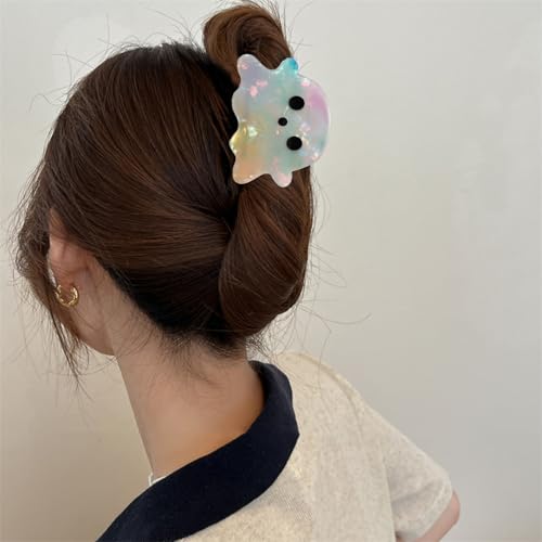 1 Pack Ghost Hair Clip Halloween Laser Aurora Ghost Hair Claw Clips Strong Hold Hair Jaw Clamp Cute Non-Slip Ghosts Acetate Hair Claw Halloween Hair Accessories for Thick Thin Hair