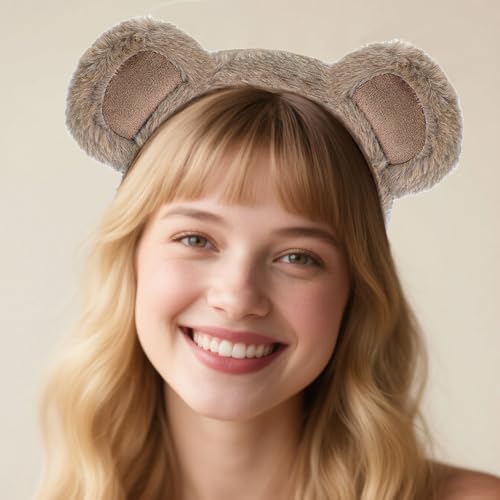 Brown Bear Ear Headband Halloween Cosplay Plush Short Fur Animal Ears Christmas Party Costume for Women (bear ear)