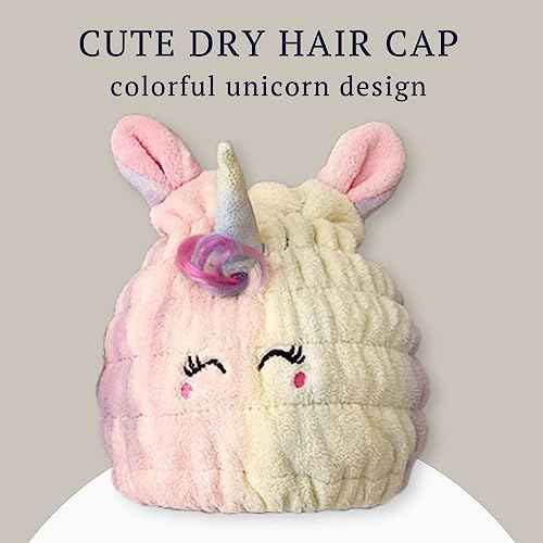 Microfiber Hair Towel Wrap for Kids, Unicorn Dry Hair Cap Suck Water, Absorbent Quick Girls Boys Hair Drying Towel, Lightweight Bouncy Hat Headscarf for Wet Hair