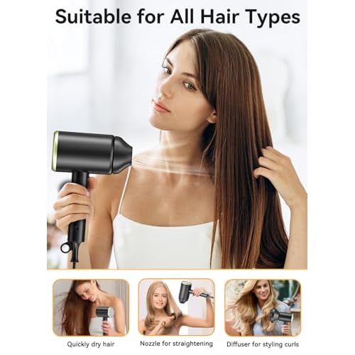 Hair Dryer, 150000RPM Ionic Blow Dryer - Fast Drying, Low Noise, Foldable Portable with Diffuser and Nozzle, Compact Mini for Women and Men, Home and Travel £¨Black£©
