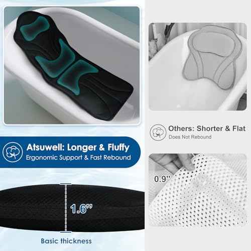 Atsuwell Full Body Bath Pillow for Bathtub, Ergonomic Bathtub Cushion for Neck, Waist, Hip Support, Luxury 3D Mesh Shower Pillow with Non-Slip Suction Cups & Dual Hooks, Pressure Relief, 51'' x17''