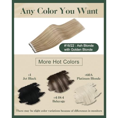 Ugeat Ash Blonde Tape in Hair Extensions Human Hair Tape in Hair Extensions Dark Ash Blonde with Golden Blonde Straight Long Lightweight No Damage to Natural Hair for Wedding 22Inch 20Pcs 50G