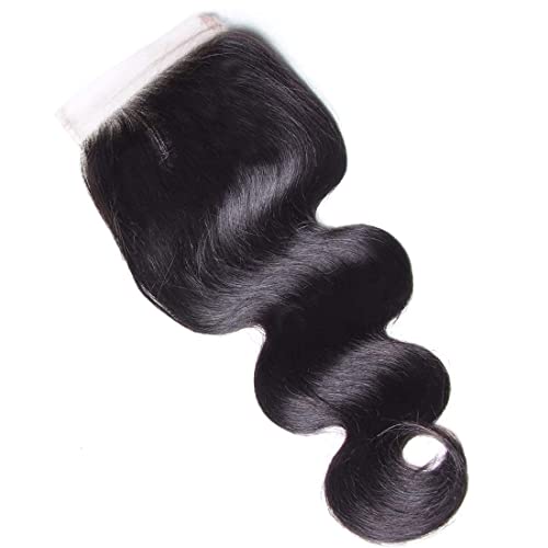 Nadula Hair 12A Body Wave 4x4 lace Closure Free Part, 100% Unprocessed Brazilian Human Virgin Hair Top Swiss Lace Closure with Baby Hair Natural Black Color 14 inch