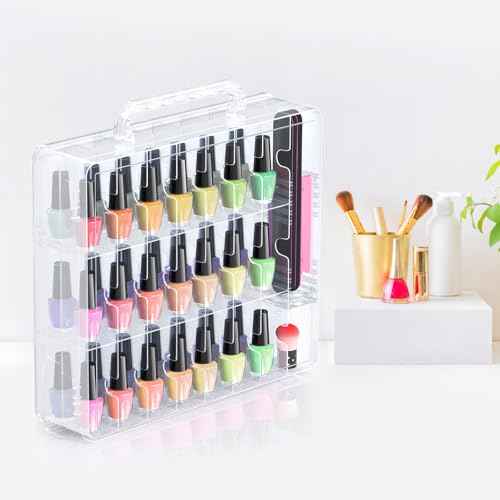 Beloving Nail Polish Organizer, 48 Bottles Transparent Nail Polish Holder with Adjustable Divider, Gel Nail Polish Storage Double Side Nail Polish Organizer Case for Storage Display