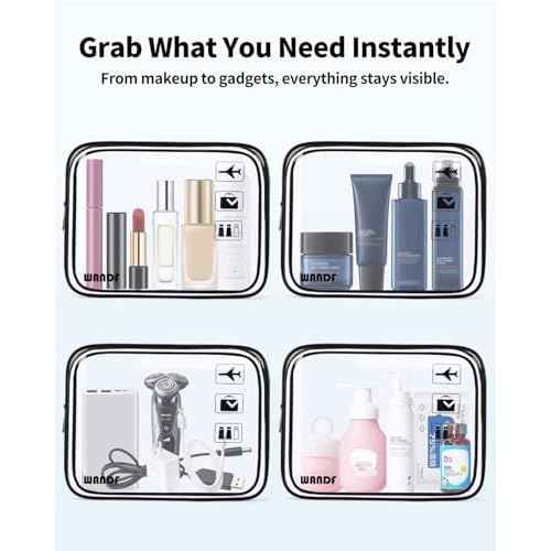 WANDF TSA Approved Toiletry Bag, 2 Packs Travel Clear Toiletry Bag, Quart Size Makeup Cosmetic Pouch with Zipper, Carry-On Airport Compliant Bag for Women and Men (2 pcs, Black)