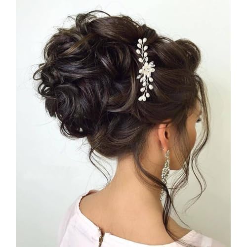 5 Pieces Wedding Hair Accessories: Pearl Crystal Rhinestone Hair Comb, Hair Pins for Brides, Bridesmaids, Women, Girls (Silver, Gold)