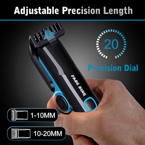 FADEKING Beard Trimmer for Men, Professional Hair Trimmer, Waterproof Electric Beard Trimmer Razor for Nose, Body, Face & Mustache, Cordless Hair Clippers, Grooming Gifts for Men (Blue)