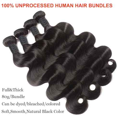 12A Human Hair Bundles 18 20 22 24 Inch Body Wave Bundles Human Hair Unprocessed Brazilian Virgin Raw Remy Hair 4 Weaves Bundles for Women Natural Color