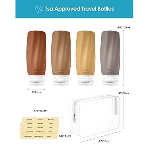 Morfone Travel Bottles for Toiletries, 3oz Tsa Approved Travel Size Containers Leak Proof Squeezable Travel Accessories Refillable for Shampoo Conditioner Lotion Liquids(Brown)
